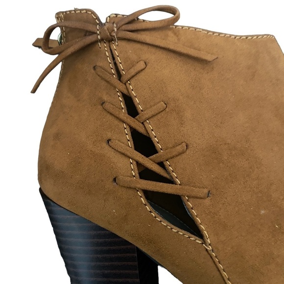 A.NA Jacky Cognac Suede Block Heel Open Toe Booties Sz 10 - Picture 7 of 9